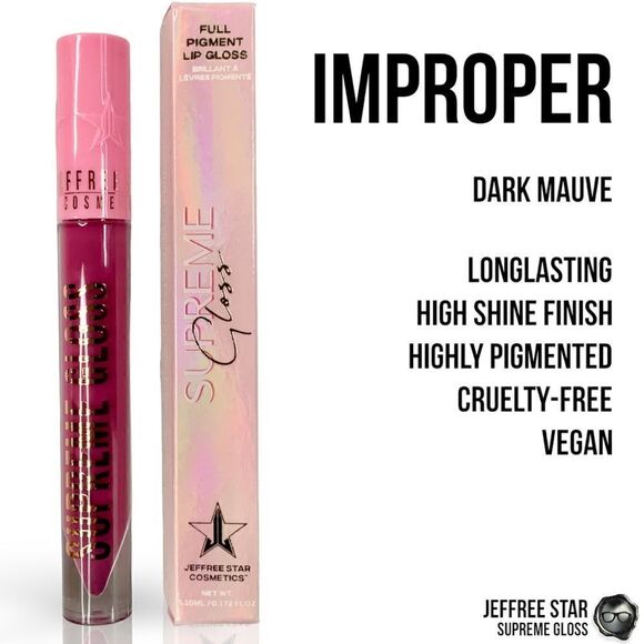 JEFFREE STAR IMPROPER SUPREME GLOSS FULL PIGMENT LIP COLOR DARK MAUVE NEW IN BOX - Picture 1 of 14